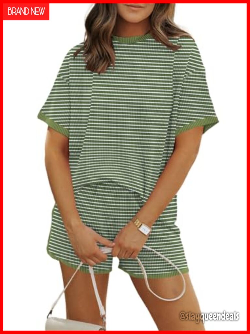 Women 2 Piece Short Set Ribbed Knit Vertical Striped Summer Cruise Outfit